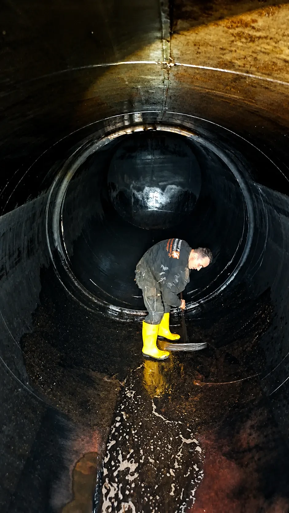 Mitarbeiter von Ingensiep & Schallenberg bei der Innenreinigung eines großen Heizöltanks am Niederrhein — WHG-Fachbetrieb nach § 62 AwSV